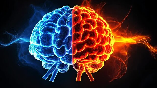 Brain divided in two opposite burning and freezing halves