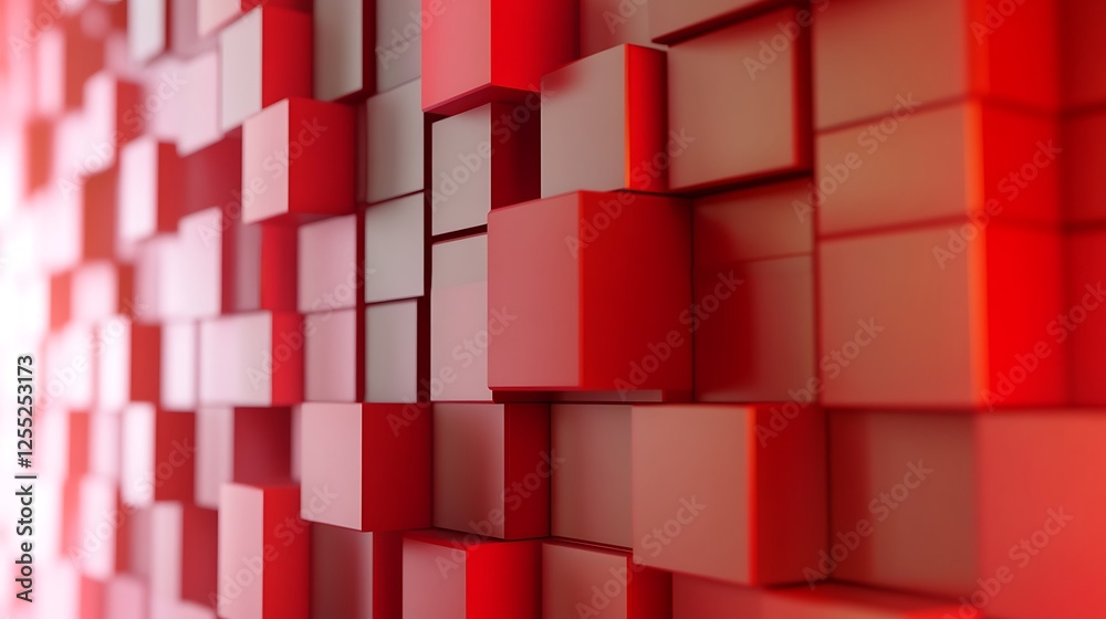 Poster red cube wall, abstract background, 3d texture, design element