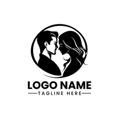 Silhouette of couple Romantic wedding woman and her husband vector logo, emblem