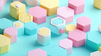 Obraz premium Abstract geometric shapes, pastel colors, 3D model, background design, for digital use