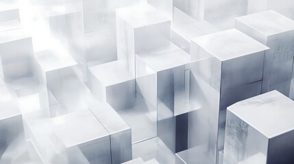 Abstract white cubes, light background, modern design, website banner