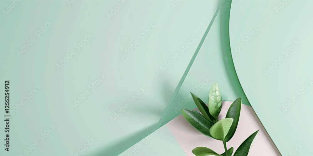 Poster a minimalist design with a soft mint-green background, geometric patterns and subtle contrasts, mode