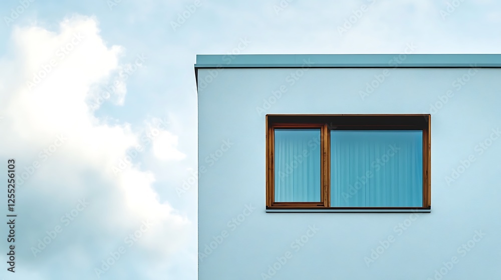 Aufkleber Modern white building corner with window against cloudy sky. Possible use Architecture stock photo
