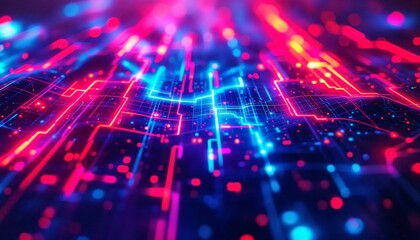 Fototapeta premium Luminous Interconnect, A vibrant display of digital pathways and futuristic network illumination