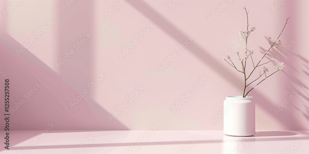 Poster a minimalist design with a soft powder pink background, simple lines and smooth gradients, modern mi