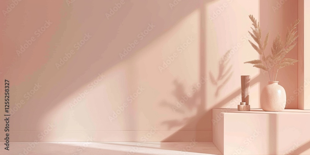 Poster a minimalist design with a soft salmon pink background, subtle lines and smooth contrasts, contempor