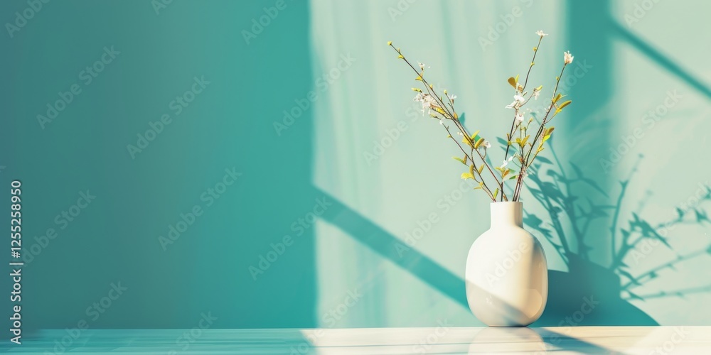 Poster a minimalist design with a soft turquoise background, subtle lines and smooth contrasts, contemporar