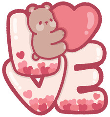 Cute grizzly bear with love word for Valentine's Day