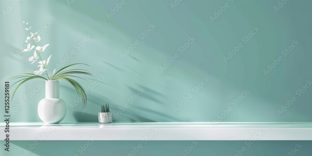 Poster a minimalist design with a soft turquoise background, subtle lines and smooth contrasts, contemporar
