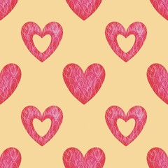 Seamless Pattern of Pink Hearts on a Warm Yellow Background