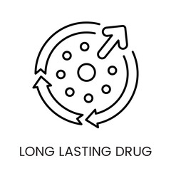 A circular process icon in vector, symbolizing continuous and long lasting drug effects, with an editable stroke