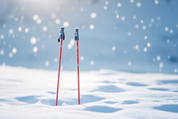 Winter Ski Poles in Snowy Landscape