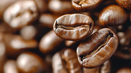 Close-up of roasted coffee beans showcasing rich textures and colors, ideal for food photography