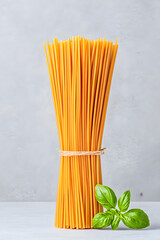 Top view raw spaghetti isolated on white background