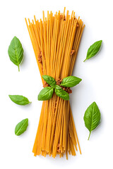 Top view raw spaghetti isolated on white background