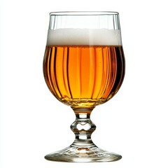 A tall glass of golden beer with a frothy head, isolated on a white background, symbolizing refreshment, brewing, and beverage enjoyment.