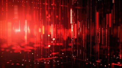 Obraz premium Abstract Red Digital Data Stream: Futuristic Technology Background