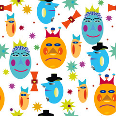 Seamless pattern like a tapestry for a fun family of eggs mum queen dad king son prince.