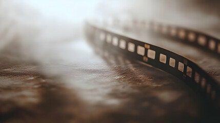 Filmstrip curls on table, light background