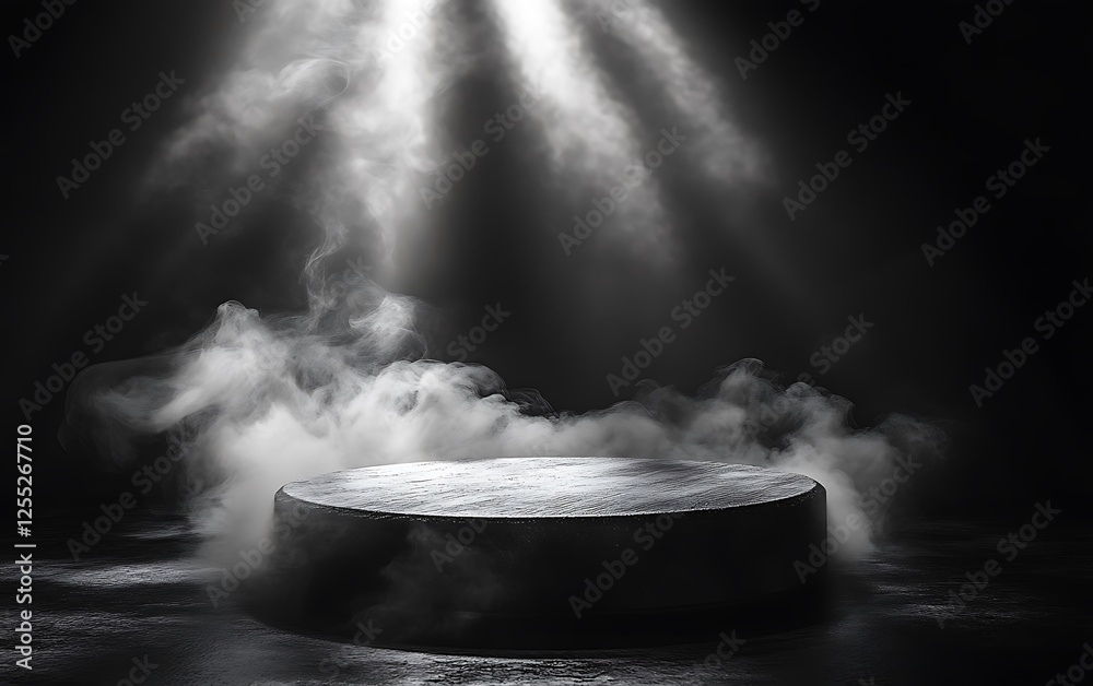 Poster empty dark stage with smoke and spotlights for product display