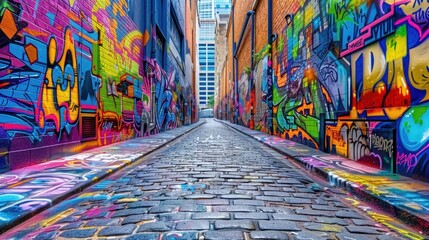 Fototapeta premium Vibrant Graffiti Alley: A Colorful Urban Landscape