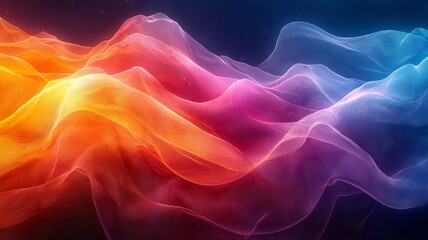 Fototapeta premium Vibrant abstract waves of color in orange, pink, and blue, creating a dynamic and fluid visual perfect for modern design and digital backgrounds.