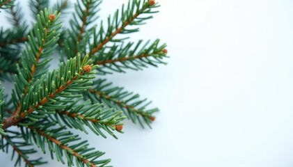 Classic evergreen pine branches against a clean white surface, winter, tree branches