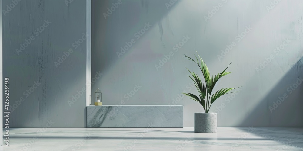 Poster A minimalist layout with a soft slate grey background, Sparse abstract shapes and clean lines, Minimalist editorial design