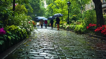 Springtime Rain Showers in a City Garden