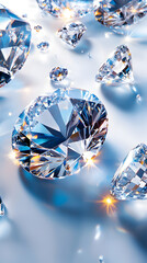 Wallpaper with numerous bright glowing diamonds on a white background