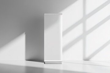 Blank Roll Up Banner Display Against a White Wall