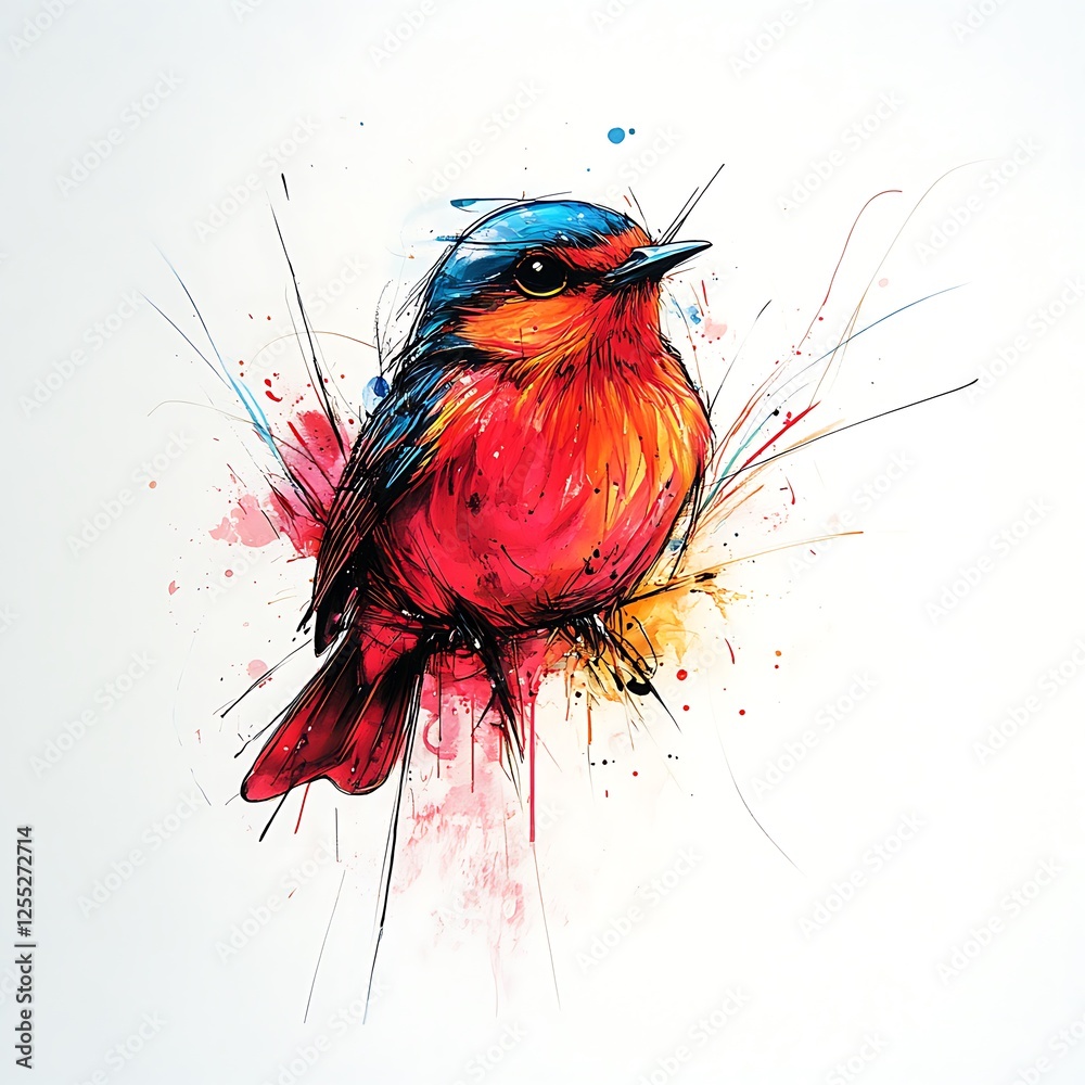 Poster vibrant red bird illustration with abstract background