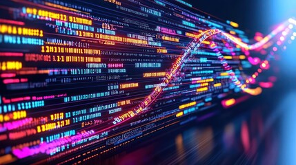 Abstract Digital Data Stream In Bright Neon Colors