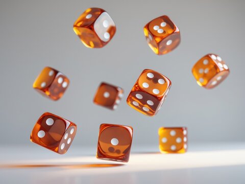 Amber Dice Falling on White Surface