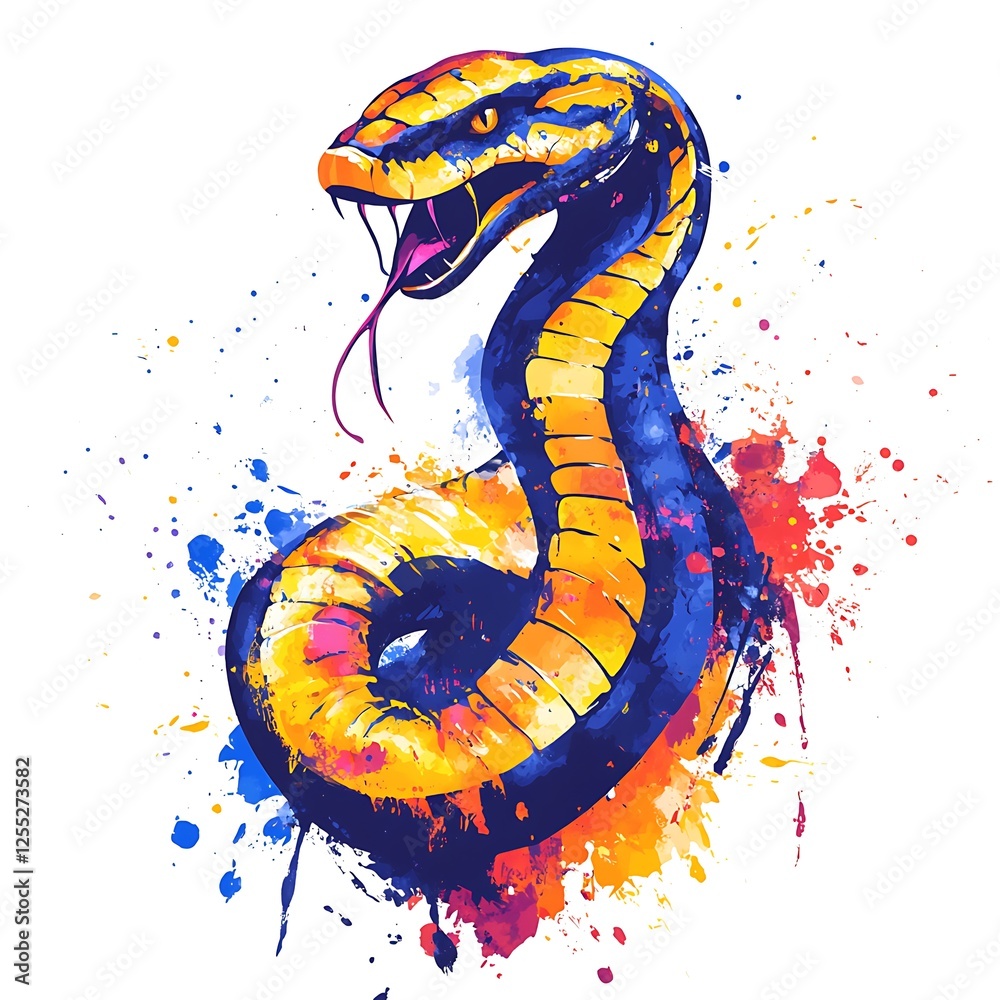Poster colorful snake illustration on a splatter background. possible use graphic design