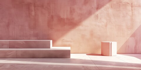 A minimalistic aesthetic featuring a light cranberry backdrop, Geometric shapes and muted tones, Contemporary minimalist style