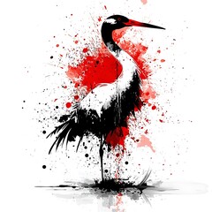 Naklejka premium Abstract Crane Silhouette with Red Splatter Art