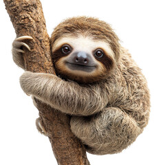 Adorable Sloth Hanging Peacefully on a Tree Branch Isolated on Transparent Background