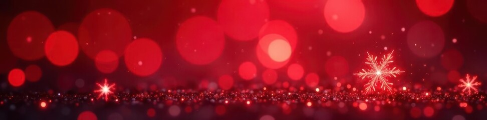 Red bokeh, sparkling snowflake shapes, festive backdrop,  elegant,  winter