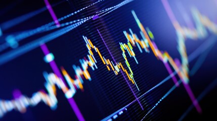 Stock market analysis with digital graph showing fluctuating trends and data visualization for financial forecasting, investment strategy, and economic research.