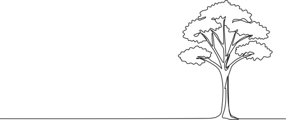 continuous single line drawing of a broad-leafed tree, line art vector illustration