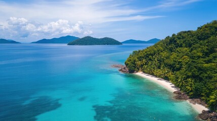 Stunning aerial view of a tropical island with turquoise waters and white sand