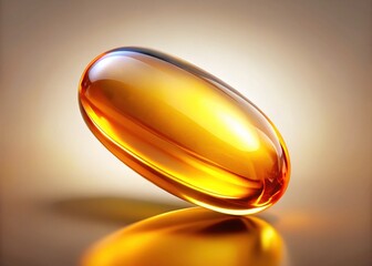 A fish oil pill, dimly seen, falls in low light.