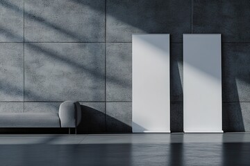 Rolled-up Blank White Photography Backdrop Against a Gray Wall