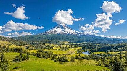Majestic Mountain Scenery With Lush Green Valley And River