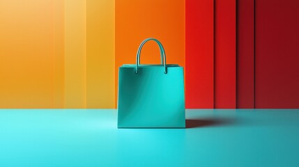 Vibrant shopping bag displayed against a colorful gradient background