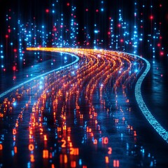 Digital data flow on road in concept of cyber global communication and coding with graphic creating vision of fast speed transfer to show agile digital transformation , disruptive