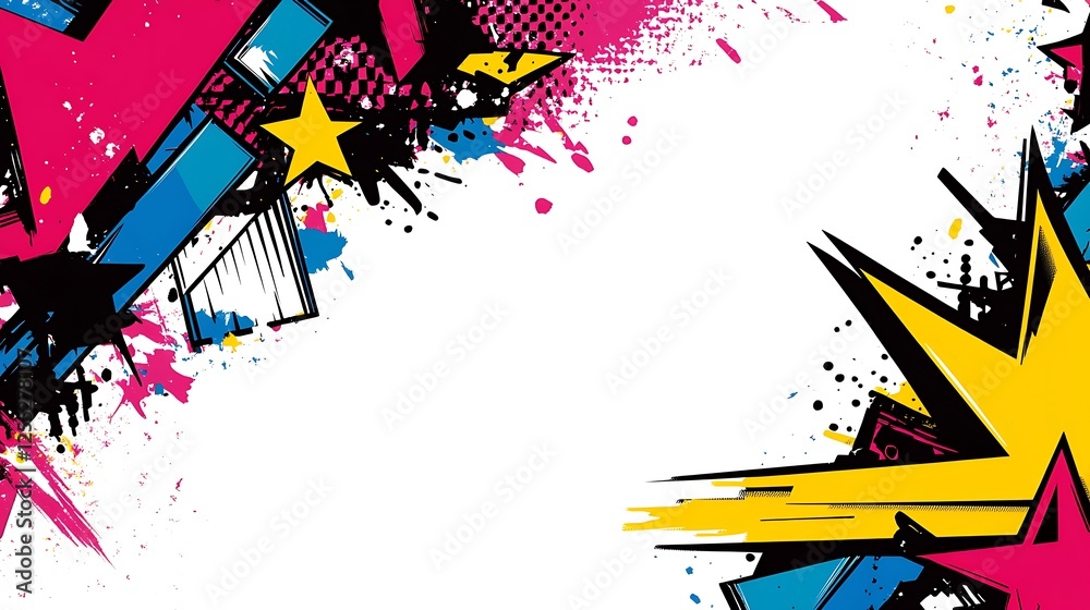 Poster abstract graphic design with vibrant colors and comic book style elements. possible use in posters o
