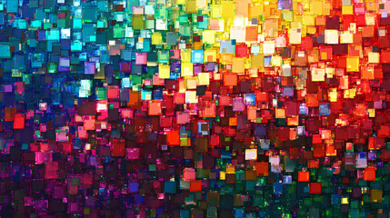 Fototapeta premium Colorful digital background with pixelated squares in vibrant rainbow colors, perfect for graphic design and web development projects