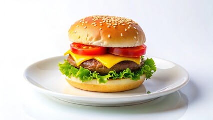 Burger on White Plate - Colorful, Sharp, Bright, Professional-Grade Image